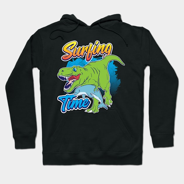 Dino Trex Surfer Time Hoodie by HBfunshirts